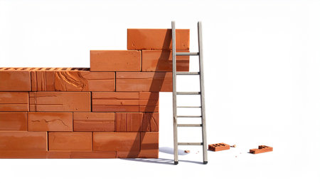 brick wall with ladder isolated on white background. 3d illustrationの素材
