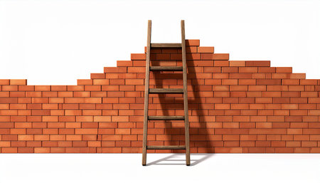 Ladder and brick wall on white background. 3D illustration.の素材