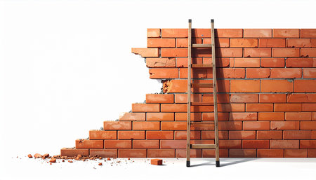Conceptual image with ladder on brick wall background. 3D renderingの素材