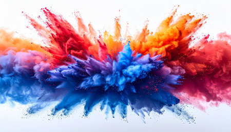 Explosion of colored powder on a white background. 3d renderingの素材