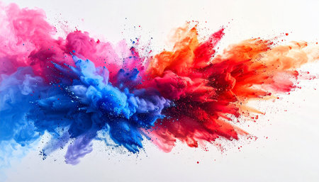 Colorful paint explosion on white background. Abstract cloud of colored smoke.の素材