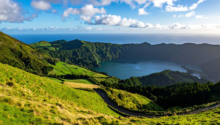 Panoramic view of the island of Sao Miguel, Azores, Portugalの素材