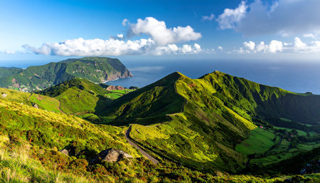 Panoramic view of Azores island from Mirador de Sao Miguelの素材