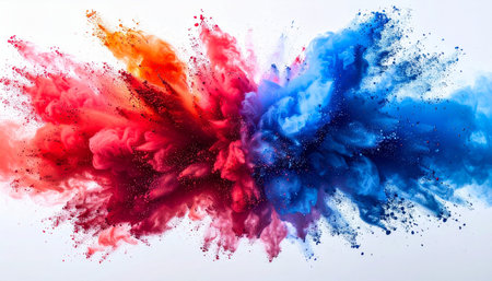 Explosion of colored powder on a white background. 3D renderingの素材