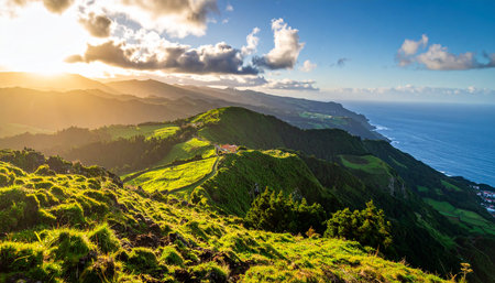 Panoramic view of the island of Sao Miguel, Azoresの素材