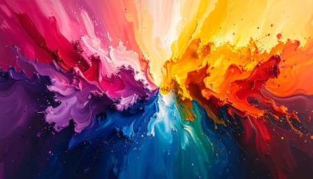 Colorful paint mixing. Abstract background of acrylic paints in vibrant colorsの素材