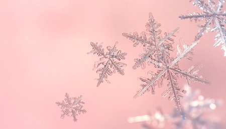 Snowflakes on a pink background. Christmas and New Year background.の素材