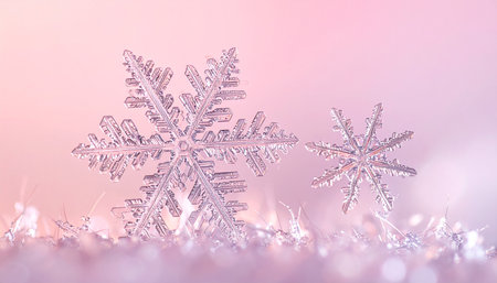 Snowflakes on a pink background. Christmas and New Year background.の素材