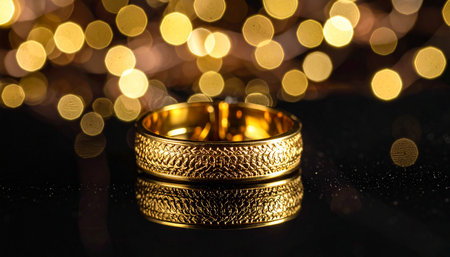 Wedding rings on a bokeh background with copy spaceの素材
