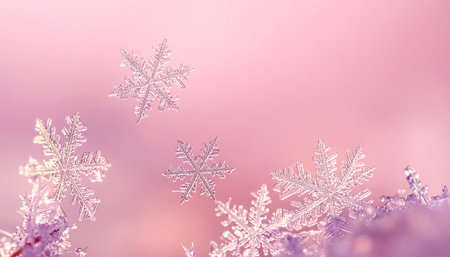 Snowflakes on a pink background. Christmas and New Year background.の素材