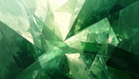 3d rendering of abstract geometric composition with glass cubes in green colorの素材