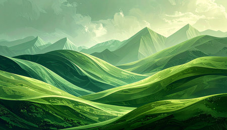 Abstract landscape with mountains and green grass. Vector illustration for your designの素材