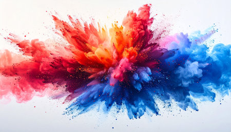 Explosion of colored powder on white background. Colorful abstract backgroundの素材