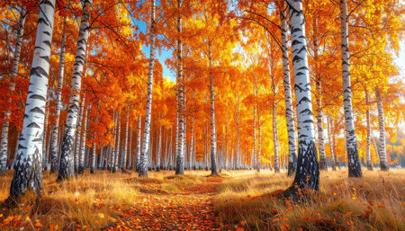 Autumn in the birch grove. Beautiful autumn landscape.の素材