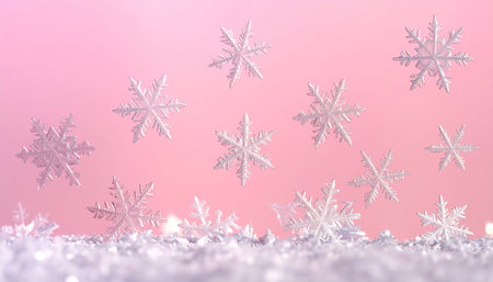 Snowflakes on a pink background. Christmas and New Year background.の素材