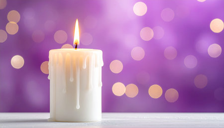 Burning candle with bokeh lights on background, closeupの素材