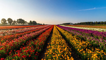 Colorful tulip fields in the countryside of Holland, Netherlands.の素材