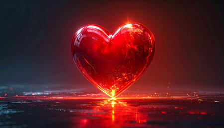Red heart on a dark background. 3d rendering, 3d illustration.の素材