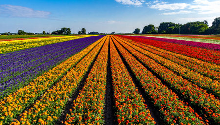 Colorful tulip fields in Holland, Netherlands. Spring landscape.の素材