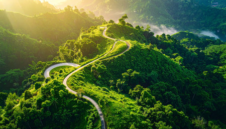 Mountain road in the morning at Doi Ang Khang, Chiang Mai, Thailandの素材