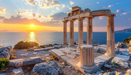 Sunset over the Acropolis of Athens, Attica, Greeceの素材