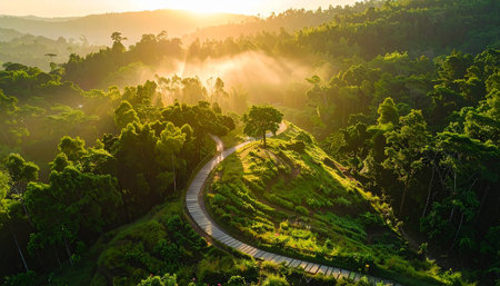 Sunrise at tea plantation in Chiang Rai province, Thailand.の素材