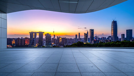 empty square floor and modern city skyline in Shenzhen,China.の素材