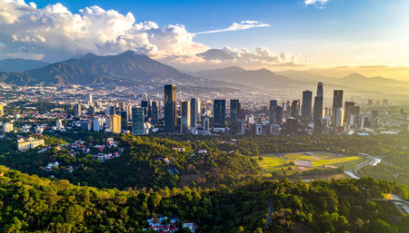 Panoramic aerial view of Seoul city at sunset, South Koreaの素材