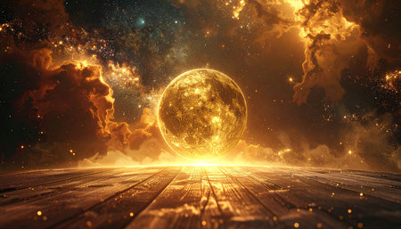 Mystical space scene with full moon. 3D Renderingの素材