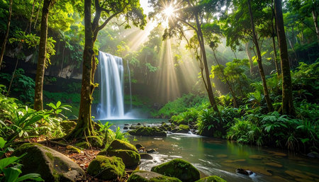Beautiful waterfall in the rainforest of Doi Inthanon National Park, Chiang Mai, Thailandの素材