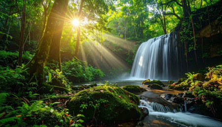 Beautiful waterfall in the forest at Doi Inthanon National Park, Thailandの素材