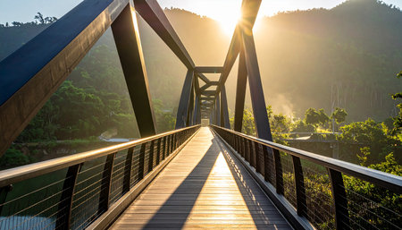 Bridge over the river at sunrise in the morning, Doi Inthanon National Park, Chiang Mai, Thailandの素材