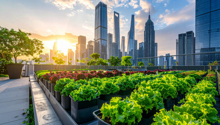 Lettuce garden with modern building background in Shanghai,China.の素材