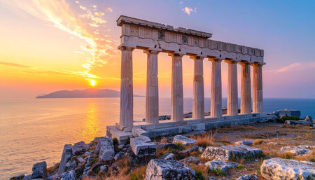 Sunset view of Parthenon temple in Acropolis of Athens, Greeceの素材