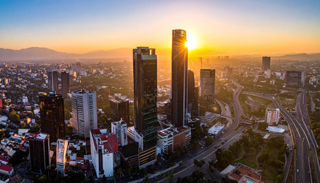 Aerial view of Bangkok city at sunset, Thailand. Financial district.の素材