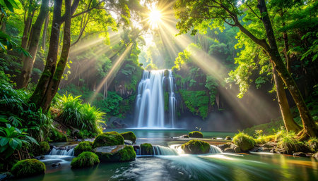 Beautiful waterfall in the tropical forest. Waterfall in the rainforest.の素材