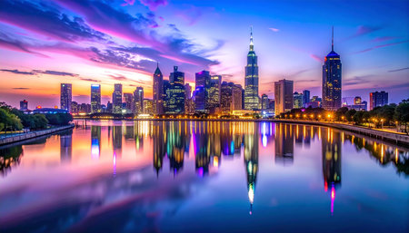 Shanghai Lujiazui Finance and Trade Zone of the modern city night sceneの素材