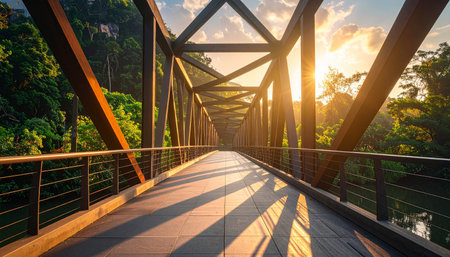 Bridge over the river at sunset in the morning, Phuket, Thailandの素材