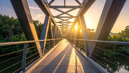 Bridge over the river in the morning at sunset, Chiang Mai, Thailandの素材