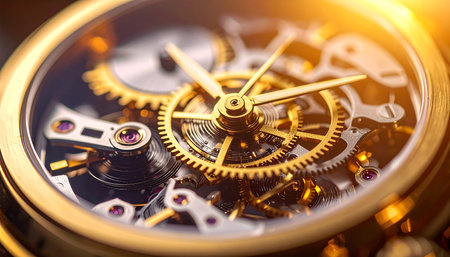 Close up of the mechanism of a luxury watch. Time concept.の素材