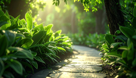 Green leaves in the garden with sunlight in the morning, stock photoの素材