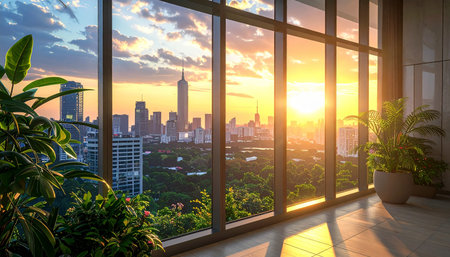 Sunset at Kuala Lumpur, Malaysia. Beautiful view from the window.の素材