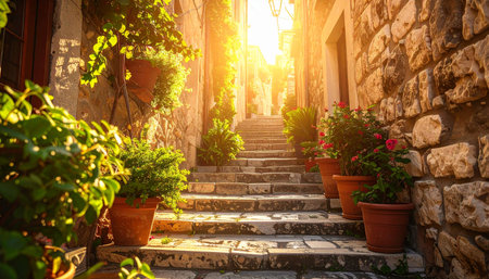 Stone stairs in the old town of Budva, Montenegro.の素材