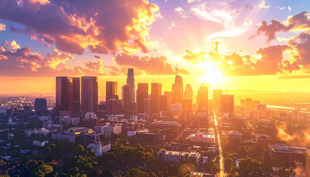 Sunset in Bangkok, Thailand. Panoramic view of the city.の素材