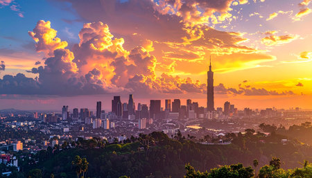 Panoramic view of Kuala Lumpur skyline at sunset, Malaysia.の素材