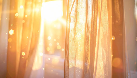 Curtains in the morning light with bokeh effect.の素材