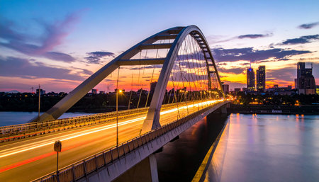 Modern bridge over the river at sunset in Bangkok,Thailand.の素材