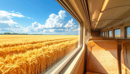 Wheat field and train window in the countryside of Bavaria, Germanyの素材