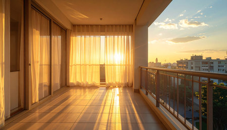 Luxury balcony with sun light in the morning at Bangkok, Thailandの素材