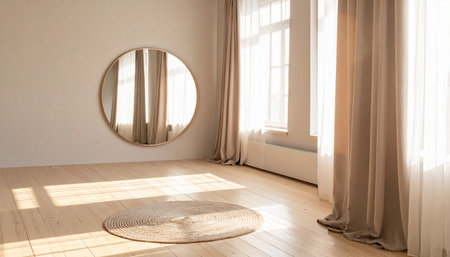 Interior of a modern apartment, round mirror on the wall.の素材
